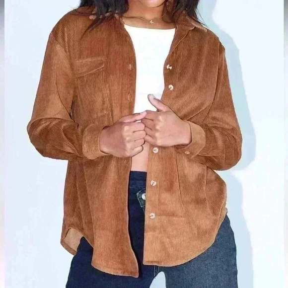 Princess Polly Tops - Princess Polly Rylan Shirt Color Brown Size US 8 Oversized Corduroy Shacket, EUC